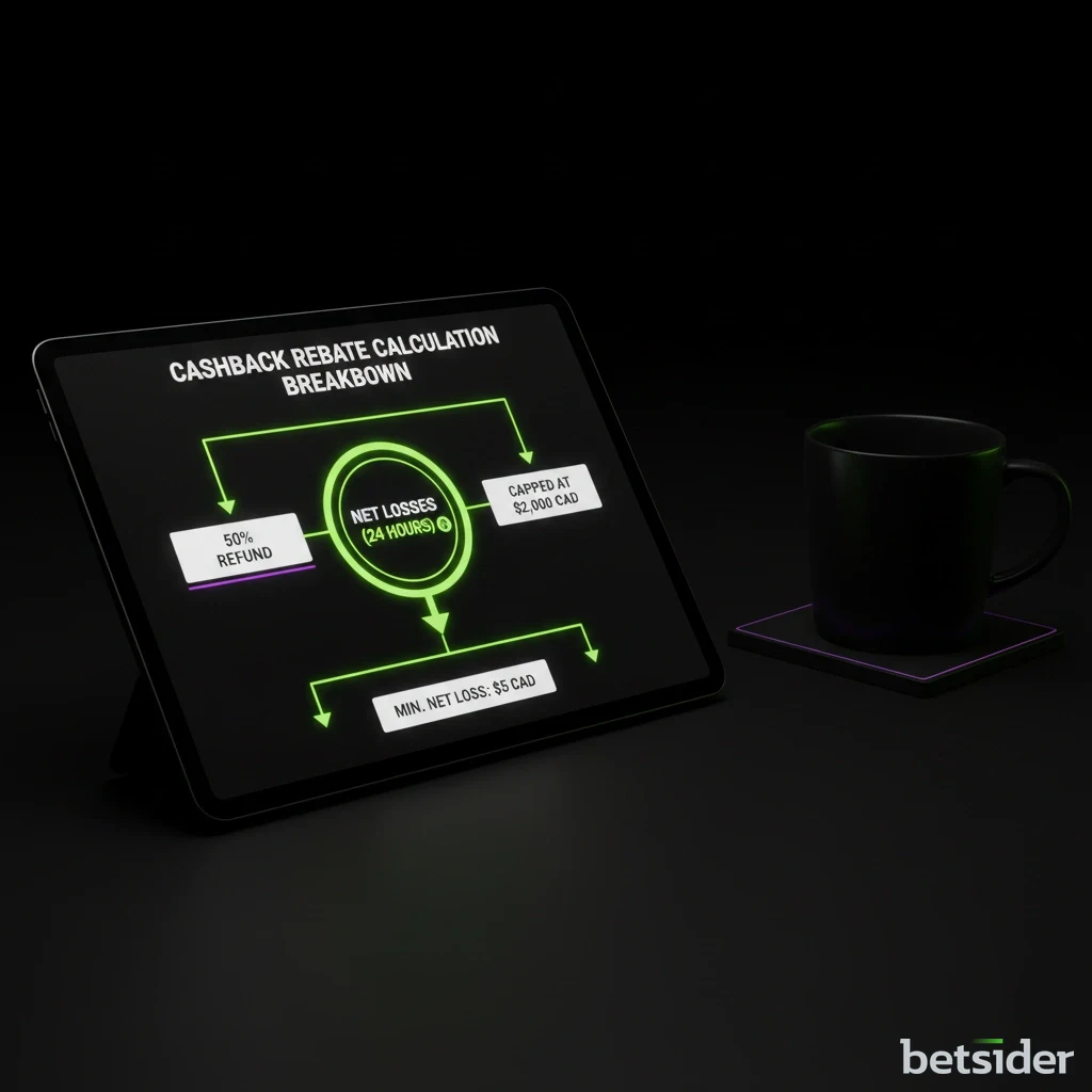 Overview chart of Betsider casino cashback insurance and free spin rollover conditions