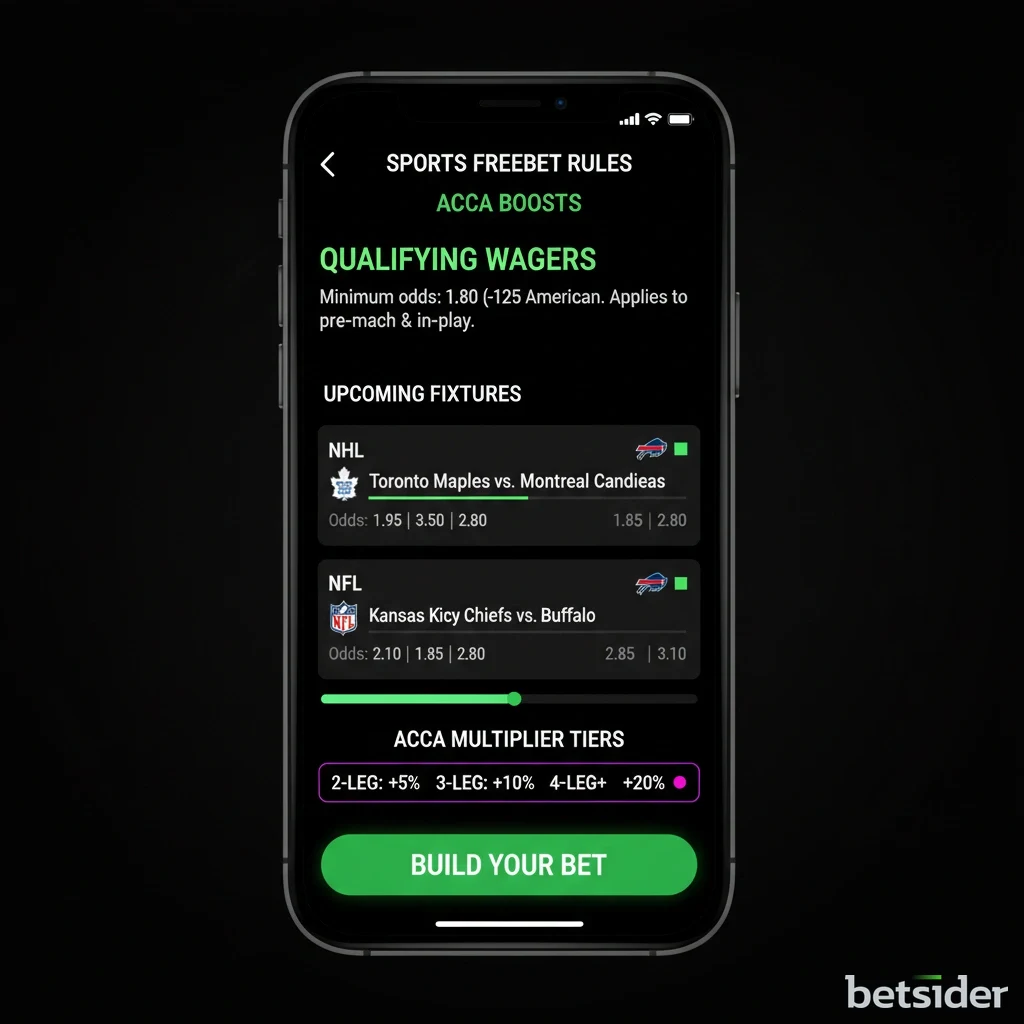 Sports match betting slip and accumulator multiplier interface on a handheld screen