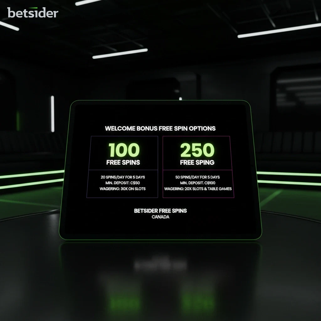 Comparison overview of Betsider welcome bonus structures showing match funds and free spin allocations